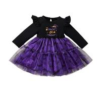 DéGuisement SorcièRe Fille-Robes pour Filles-Robe de soirée d'halloween à Manches Longues avec Jupe à imprimé Dessin animé-Tenue décontractée pour l'école et la Plage (Orange-4-5 Years)