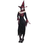 Déguisement sorcière méchante adulte M - Halloween - Rouge et noir - Robe, chapeau et collier