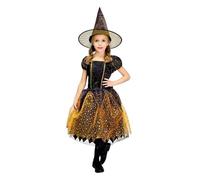 Déguisement sorcière noire et orange enfant - PTIT CLOWN - Robe à voile étoilé - Halloween 10-12 ans