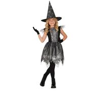 FIESTAS GUIRCA Déguisement de sorcière en toile d'araignée pour fille - Comprend une robe et un bonnet de sorcière en toile d'araignée - Déguisement d'Halloween pour filles de 7 à 9 ans