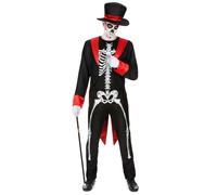 DEGUISE TOI - Déguisement squelette chic homme - Chapeau - Veste - Combinaison - XXL - Noir - Déguisements adultes - 100% polyester - Laver à la main - Halloween-carnaval