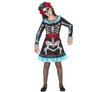 Déguisement Squelette Coloré Bleu Fille Dia De Los Muertos 5-6 Ans (115/130 Cm) Rouge