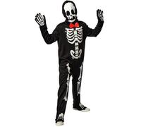 Rubies Déguisement squelette élégant Glow in Dark pour enfants, jumpsuit, nœud papillon, gants et masque, pour Halloween, carnaval, anniversaire et fête
