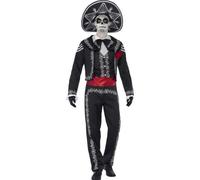 Déguisement Squelette Mexicain Homme Halloween, Taille Medium Noir