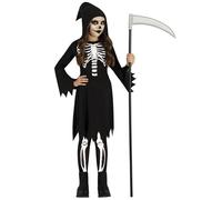 DÉGUISEMENT SQUELETTE ROBE MACABRE À CAPUCHE FILLE 5/6 ANS Noir 7-9 ans