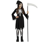 FIESTAS GUIRCA Costume Squelette - Robe Noire La Mort - Déguisement Halloween Fille 3-4 Ans