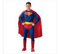 Rubies - DC officiel - Déguisement Adulte Classique Superman - Taille S - Combinaison avec Torse 3D Rouge et Bleu SuperMan + Cape Rouge + Paire de Surbottes Rouge