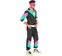 Déguisement survêtement années 80 - WIDMANN - Noir et rose - Veste et pantalon - Mixte - Adulte XXL
