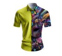 Déguisement Tenue Disco Homme Année 80 - Chemise À Manches Longues pour Style Hawaïen Décontractée avec Impression 3D pour L'Automne (Yellow XXL)