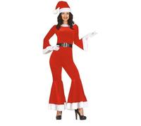 Déguisement Tenue Mère Noël Femme Ensembles 3 PCS Chapeau Combinaison Rouge à Manches Longues Pantalon Evasé avec Fourruré Costume Père Noël pour Adulte avec Gloves Slim Polaire Tenue (RD1, S)