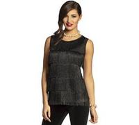 Boland - Top Charleston, noir, pour dames, chemise à franges, 1920s, flapper, costume, soirée à thème