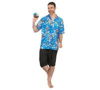 DEGUISE TOI - Déguisement touriste Hawaïen homme - Haut - Short - Taille Unique (42) - Bleu - Déguisements adultes - 100% Polyester - Lavable à la main - Carnaval
