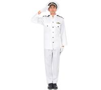 DEGUISE TOI - Déguisement uniforme d'officier de la marine homme - Veste - Pantalon - Casquette - 2 Gants - M/L - Blanc - Déguisements adultes - 100% polyester - Laver à la main - Carnaval