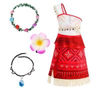 Déguisement Vaiana 2 Fille avec Robe Vaiana, Collier, Couronne de Guirlande, Épingle à Cheveux Fleur, Deguisement Vaiana Enfant Costume Moana pour Cosplay, Anniversaire Carnaval, Halloween (130CM)