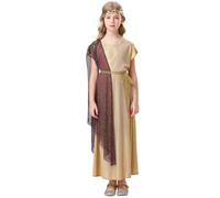 Deguisement Vampire Enfant-Costume toge Courte Blanche pour Enfants Filles-Costume Romain pour Adultes-Robe Grecque-Costume d'halloween (Gold-10-12 Years)
