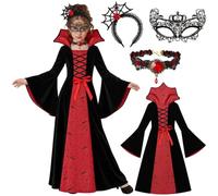 Deguisement Vampire Enfant,Deguisement Halloween mit Maske,Collier,Bandeau | Déguisement Vampire Fille,Robe Costume Halloween Enfant,Carnaval Cosplay Costume Théâtre Fête