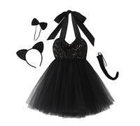DéGuisement Vampire Enfant-Enfant en Bas âge été Halloween Filles sans Manches Dessin animé Animaux Princesse Maille Tutu Robe Costume de fête (Black-8-10 Years)