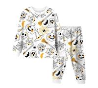Deguisement Vampire Enfant,Pyjama d'halloween pour garçons vêtements de Nuit Confortables à Manches Longues avec Motif rayé Noir et (White, 4-5 Years)