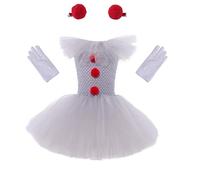 DéGuisement Vampire Femme,Costume d'halloween en pour Fille, Robe de Mascarade de Clown de Performance (Light Gray, 5-6 Years)