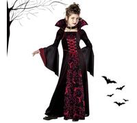 Déguisement Vampire Fille, Costume Halloween Vampire Enfant, Déguisement Gothique Comtesse Dame, Robe de Sorcière Princesse Sombre pour Halloween, Carnaval, Cosplay (140cm)