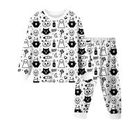 Deguisement Vampire Fille,Pyjama d'halloween pour Enfants Manches Longues col Rond vêtements de Nuit Confortables pour garçons et Filles modèle rayé Noir et (White, 3-4 Years)
