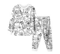Deguisement Vampire Fille,Pyjama d'halloween pour Enfants vêtements de Nuit Confortables à Manches Longues pour garçons et Filles avec Motif rayé Noir et (White, 6-7 Years)