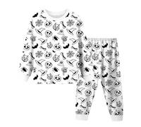 Deguisement Vampire Fille,Pyjama d'halloween pour garçons Manches Longues col Rond vêtement Confortable pour la Nuit avec Motif rayé Noir et (White, 6-7 Years)