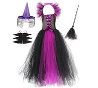 Deguisement Vampire Fille-Robe Tutu personnalisée pour Filles-en Maille-avec Chapeau-Manches-Accessoires-Ensembles de Performance-4 pièces (Purple-8-10 Years)