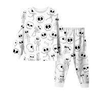 Deguisement Vampire,Pyjama d'halloween pour garçons Manches Longues col Rond vêtements de Nuit Confortables imprimé Noir et pour Enfants de 2 à 10 Ans (White, 5-6 Years)