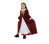 Deguisement Vampire,Robe médiévale pour Filles, Robe Longue française, Costume élégant pour fête d'halloween, Tenue Formelle (Brick Red, 5-8 Years)