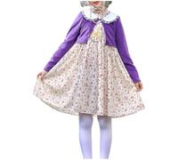 Déguisement Vieille Dame pour Enfant, Ensemble Costume de Vieille Femme avec Perruque, Robes, Cardigans, Canne, Collier de Perles, Bracelet, pour Carnaval Halloween Deguisement Soirée Fête Cosplay
