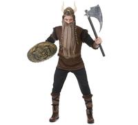 DEGUISE TOI - Déguisement Viking effet cuir Homme - Haut - Pantalon - Casque - 2 Jambières - 2 Manchons - L - Marron - Déguisements adultes - 100% Polyester - Laver à la main - Carnaval