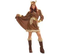Déguisement Viking Femme - Multicolore - Robe, cape, ceinture, couvre-bottes, casque XL