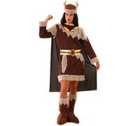 Déguisement Viking Femme - Tunique, Ceinture, Chapeau et Couvre-bottes - Marron Multicolore S