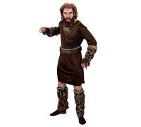 DÉGUISEMENT VIKING POUR ADULTES TRÔNES MÉDIÉVAUX HOMME SAUVAGE - TUNIQUE MARRON + CEINTURE + HOUSSES BRAS ET BOTTES EN FAUSSE FOURRURE - PARFAIT POUR LES FÊTES DÉGUISÉES TV / FILM - PETIT