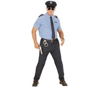 Widmann Déguisement policier – chemise, pantalon, ceinture, cravate, chapeau – XL Bleu