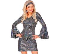 Widmann Déguisement Disco Argent Femme Robe holographique Années 70 Taille S