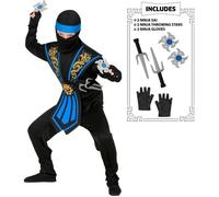 W WIDMANN MILANO Party Fashion - Costume enfant Ninja avec set d'armes, combattant japonais, guerrier