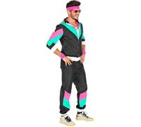 Déguisement - WIDMANN - Survêtement années 80 - Noir et rose - Veste et pantalon - Mixte XL