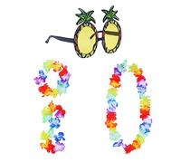 Déguisements Hawaïens,4 PCS Guirlande Hawaïenne + 1 PCS Ananas Lunettes de Soleil Hula Costume Hawaiian Leis Dancer Dress Set Décoration Tropicale Décorations de Fête de Plage