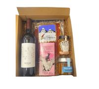 DEGUSTA TERUEL - Panier de Noël Gourmet Cadeau avec Jambon Ibérique, Bouteille de Vin Rouge, Confiture Artisanale et Chocolat Artisanal - Lot Gourmet