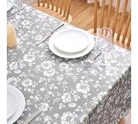 Dehaus® Nappe Anti Tache en PVC, Petite Nappe de Table Grise Carrée 140 cm x 140 cm, Nappe Plastique, Toile cirée, Couverture de Table en Vinyle (Motif Floral imprimé Gris)