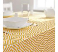 Dehaus® Nappe Rectangulaire Anti Tache Jaune en PVC, Grande Nappe de Table Plastique, Toile Cirée, Couverture de Table en Vinyle 250 cm x 140 cm (Motif Moderne Géométrique Imprimé Moutarde/Ocre)