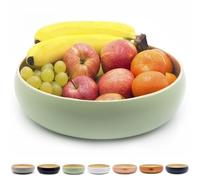 Dehaus® Saladier Fait Main Bambou Grand 30 cm, Élégante Corbeille à Fruits, Corbeille à Pain, Bol à Salade en Bois ou Panier Fruit, Bol de Service Rond (Vert Clair)