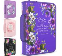 DEHITE Housse de Protection de la Bible pour Femme - Sac de Transport pour la Bible - Emplacements pour stylos - Poche zippée - Tissu de qualité supérieure - Accessoires Floraux - Cadeaux chrétiens