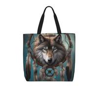 DEHIWI Sac fourre-tout 3D avec motif loup attrape-rêves pour femme - Sac à bandoulière imperméable et décontracté avec fermeture éclair - Pour le bureau, le shopping, les voyages, Noir , Taille unique