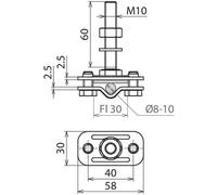Dehn Terminal Point de mise à la terre fixe Rd 8-10 Fl 30mm StSt M10 - 478129