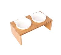 Dehner Double gamelle pour Chat - Environ 27 x 15 x 9 cm - 175 ML chacun - Bambou et mélamine - Blanc