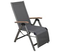 Dehner Fauteuil Relax Colmar, Pliable, env. 110 x 59 x 73 cm, Textile/Aluminium/Bois de Teck FSC, Anthracite