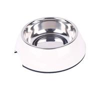 Dehner Gamelle pour Chien et Chat Ø 17,5 cm Hauteur 5 cm 350 ML Mélamine/Acier Inoxydable/Caoutchouc Blanc